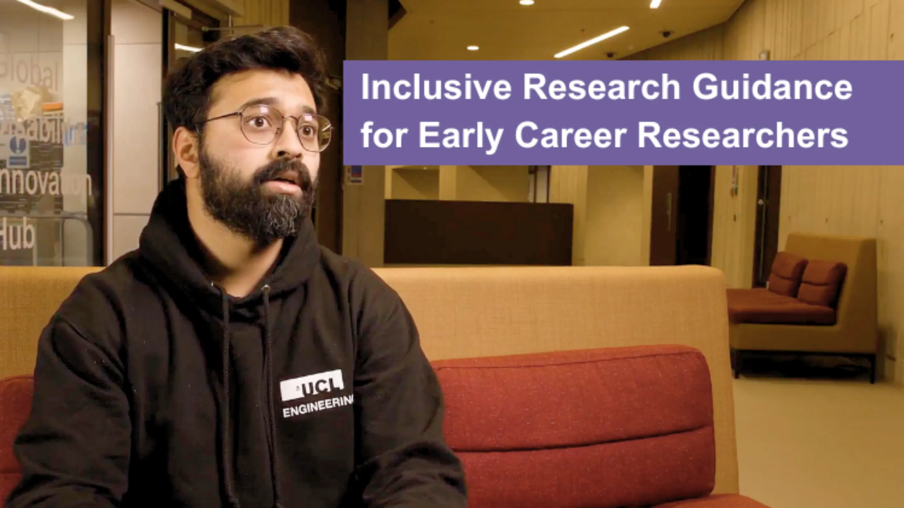 Tigi seating on coach with with text reading: Inclusive Research Guidance for Early Career Researchers