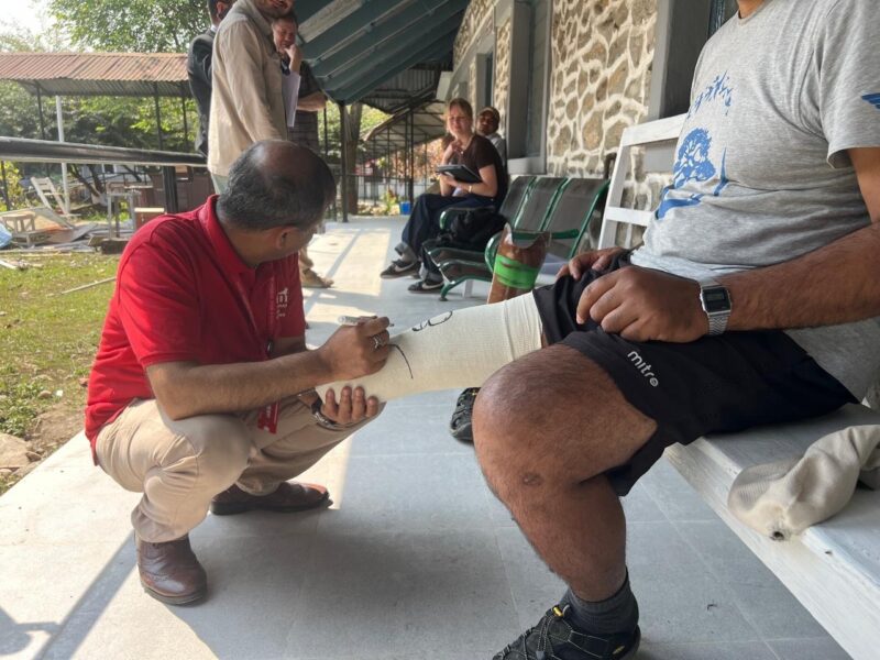 person being measured for a leg liner