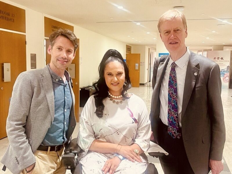 Iain Mckinnon, Cara Yar Khan and Sir Stephen Timms, Minister for Social Security and Disability at COSP