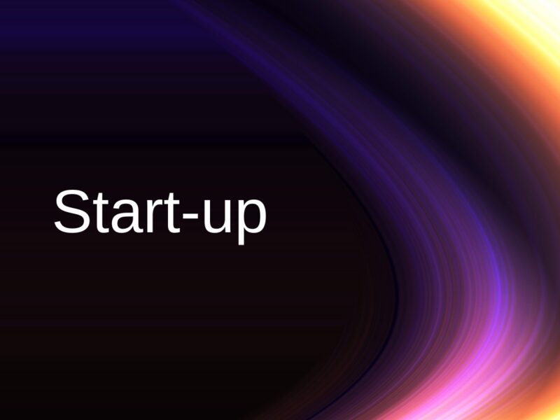 Accelerate graphic of swirling light beams with text Start-up