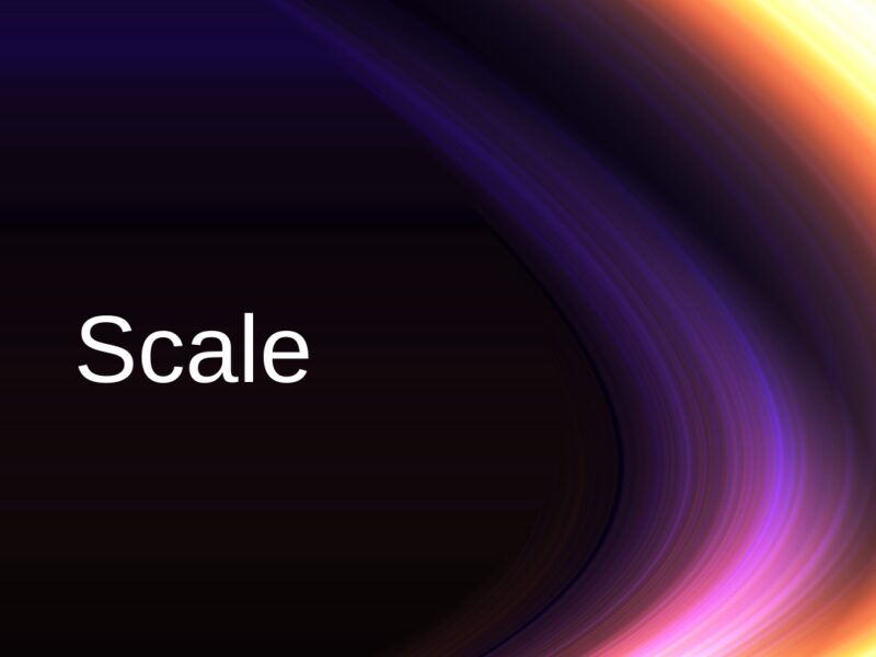 Accelerate graphic with swirling light beams and text Scale