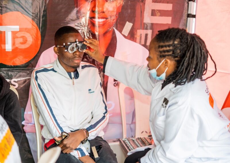 A participant undergoing the eye test